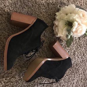 Suede Wooden Heel Booties